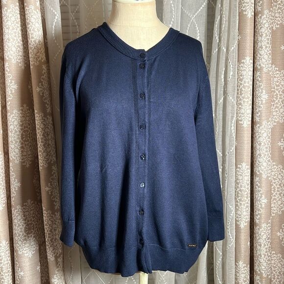 Ellen Tracy navy Button Down Sweater w/ 3/4 sleeves size xl - Picture 1 of 7